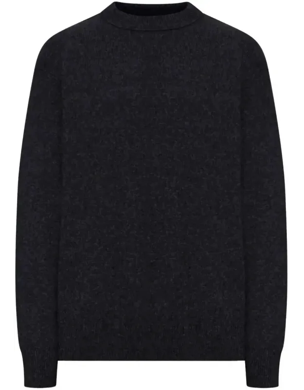 Contrasting Stitching Crewneck Wool Sweater