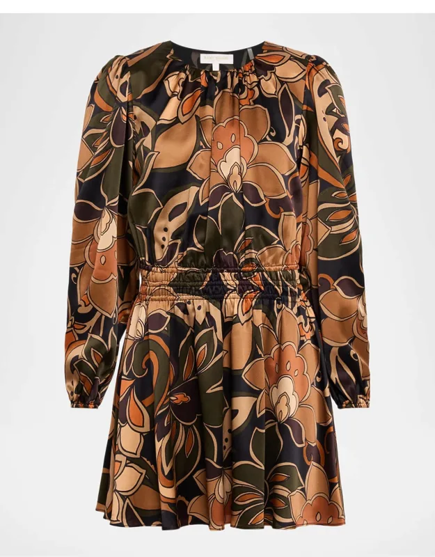 Printed Silk Long-sleeve Mini Dress