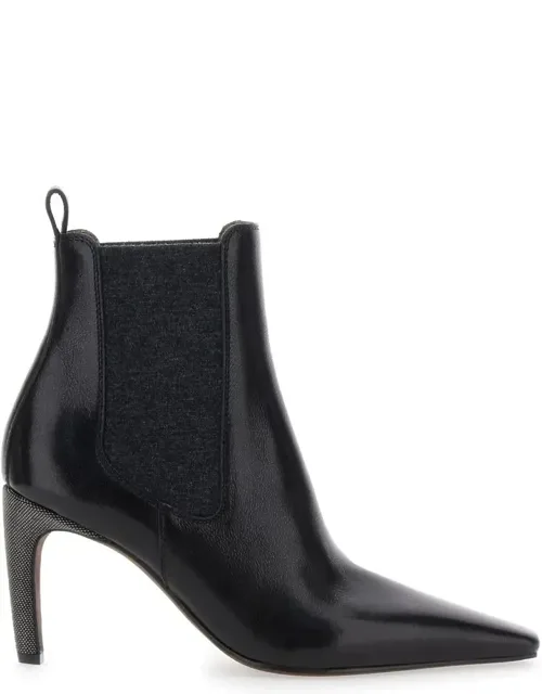 Boots With Square Toe And High Stiletto Heel In Leather