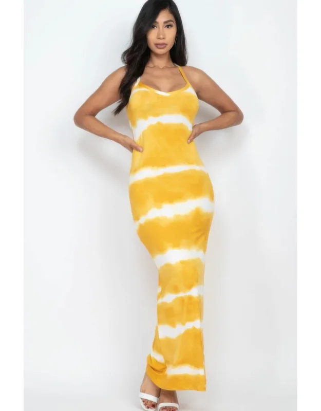 Stripe Tie-dye Printed Maxi Dress
