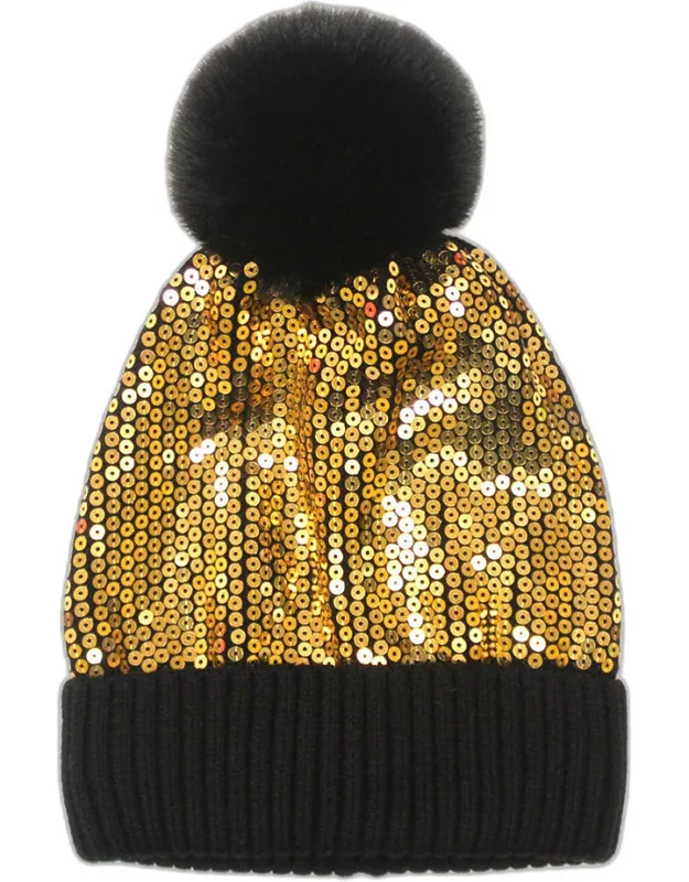 Sequin Embellished Pom Pom Beanie