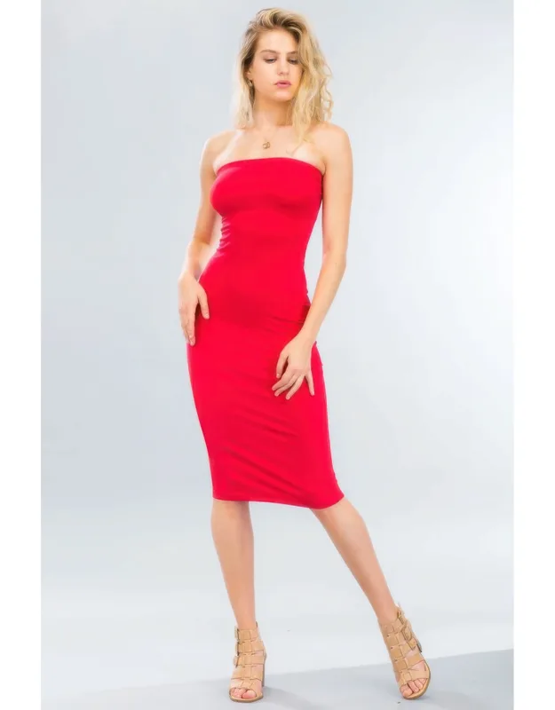Strapless Tube Bodycon Midi Dress