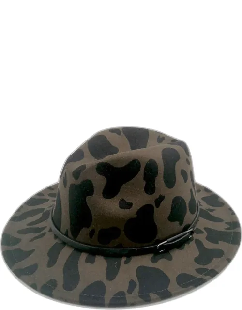 Faux Leather Band Cattle Patterned Panama Hat