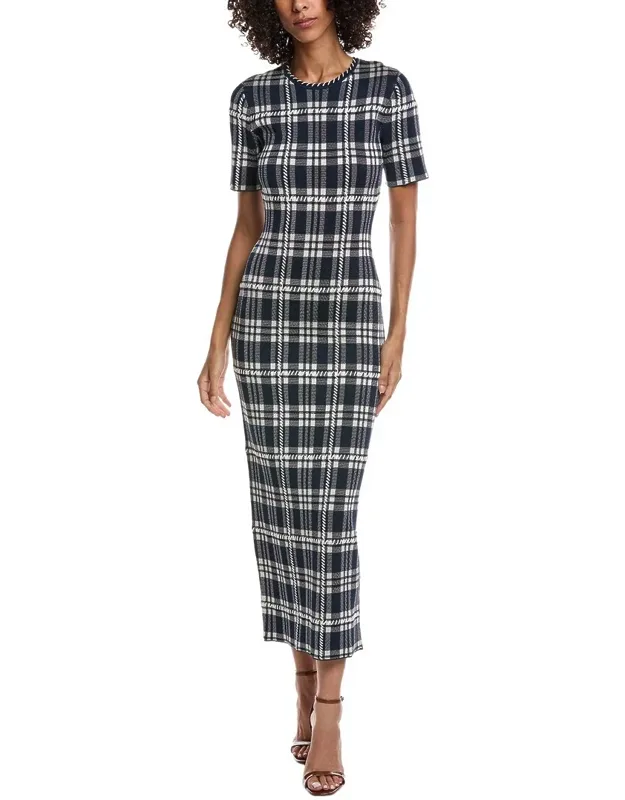 Jacquard Plaid Midi Dress