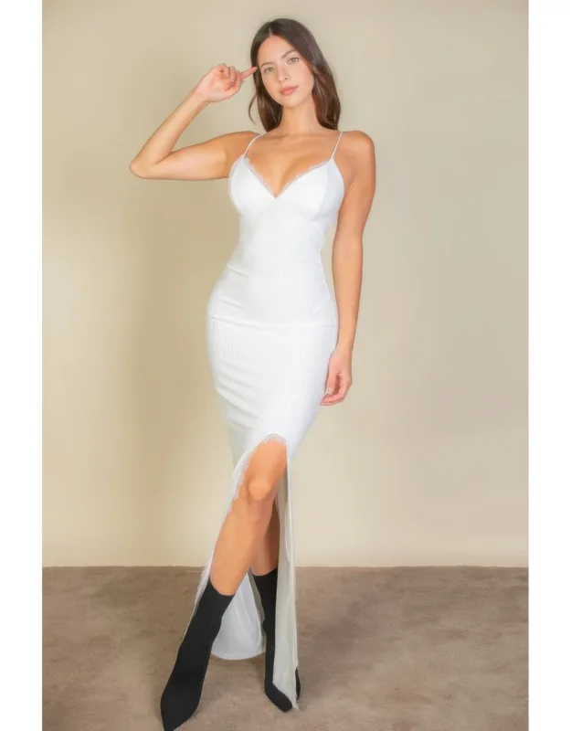 Eyelash Lace Trim Split Thigh Cami Dress