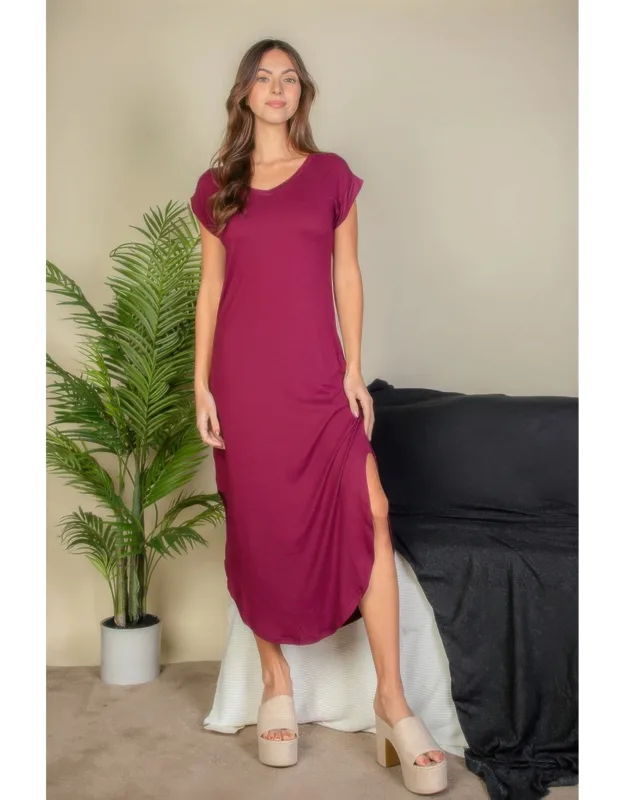 Hidden Pocket Batwing Sleeve V Neck Long Dress