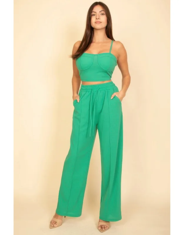 Bustier Crop Cami Top & Slant Pocket Straight Pants