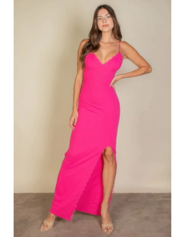 Eyelash Lace Trim Split Thigh Cami Dress