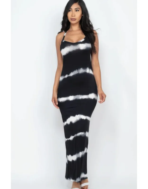 Stripe Tie-dye Printed Maxi Dress