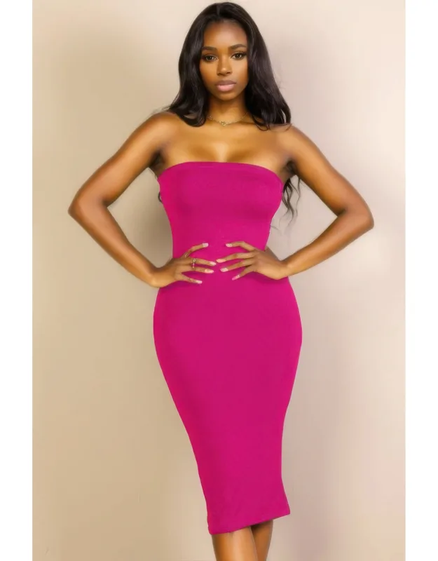 Strapless Tube Bodycon Midi Dress