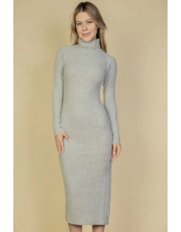Fuzzy Turtle Neck Split Thigh Dress