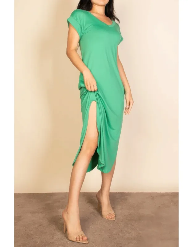 Hidden Pocket Batwing Sleeve V Neck Long Dress