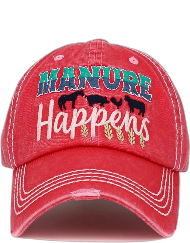 Manure Happens Message Animals Pointed Vintage Baseball Cap