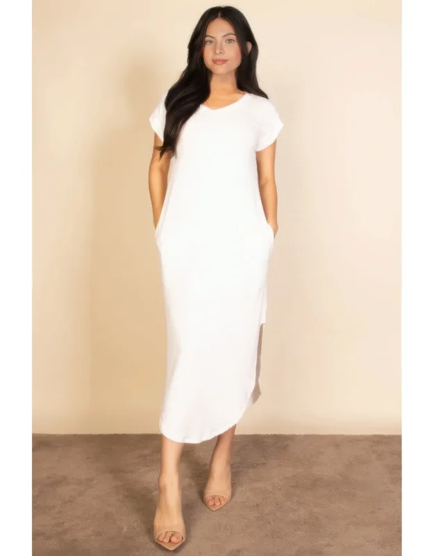 Hidden Pocket Batwing Sleeve V Neck Long Dress