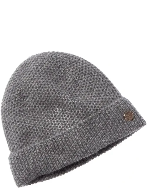 Honeycomb Stitched Cuffed Cashmere Hat