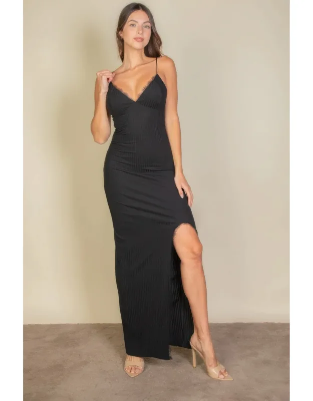 Eyelash Lace Trim Split Thigh Cami Dress