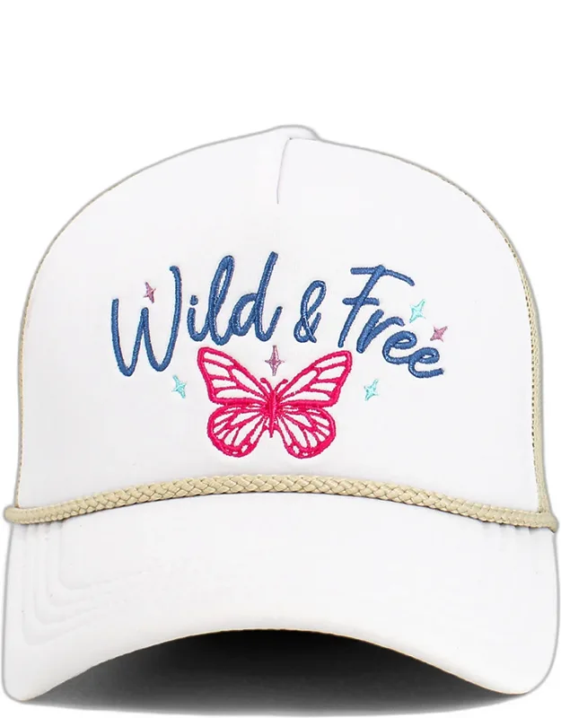 Wild Free Message Butterfly Embroidered Mesh Back Trucker Hat