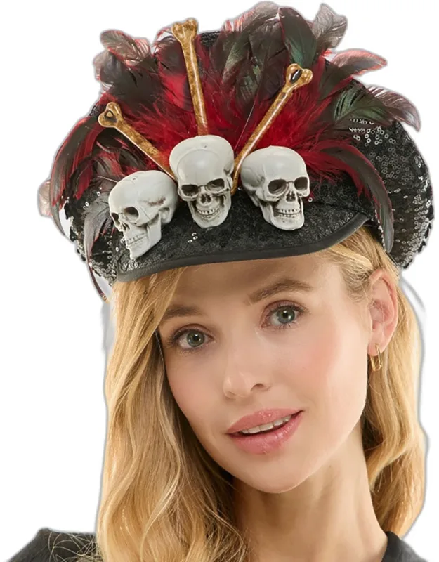 Gothic Skull Bone Feather Embellished Halloween Costume Hat