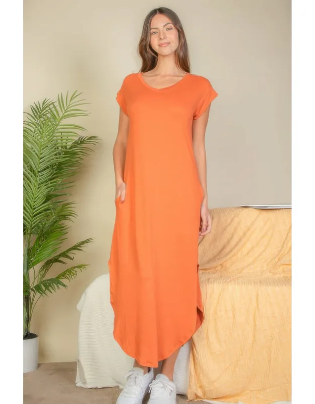 Hidden Pocket Batwing Sleeve V Neck Long Dress