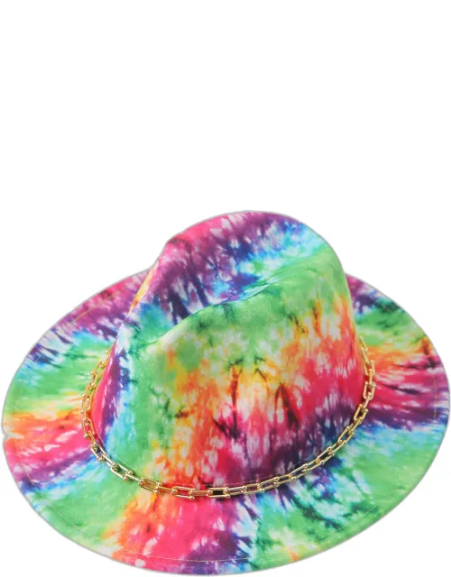 Hardware Chain Band Tie-dye Printed Fedora Hat