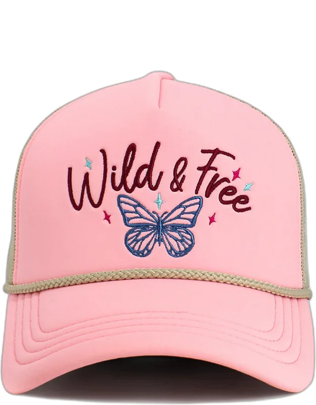 Wild Free Message Butterfly Embroidered Mesh Back Trucker Hat
