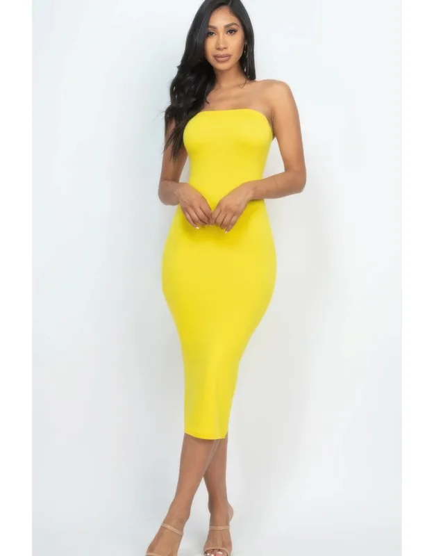 Strapless Tube Bodycon Midi Dress
