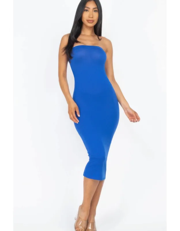 Strapless Tube Bodycon Midi Dress