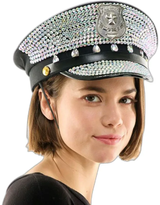 Rhinestone Studded Police Badge Accent Halloween Costume Hat
