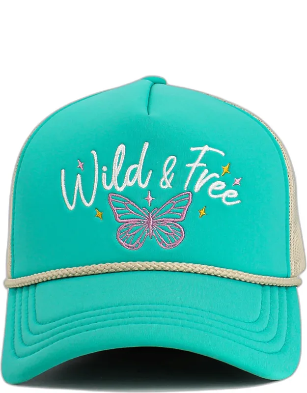 Wild Free Message Butterfly Embroidered Mesh Back Trucker Hat