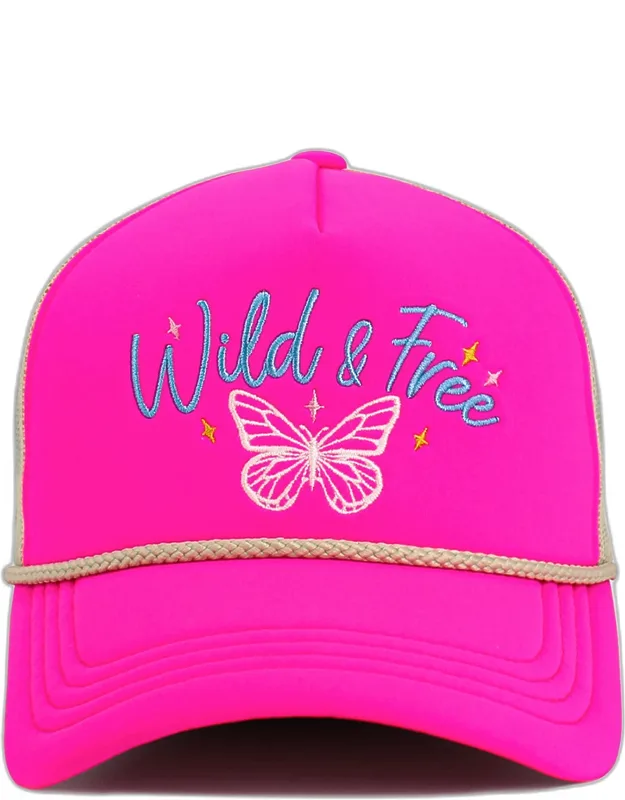 Wild Free Message Butterfly Embroidered Mesh Back Trucker Hat