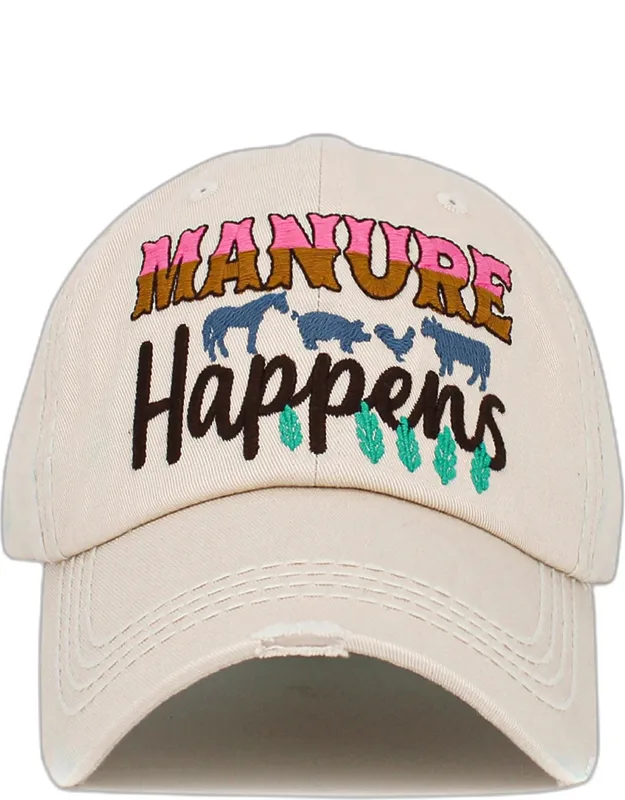 Manure Happens Message Animals Pointed Vintage Baseball Cap
