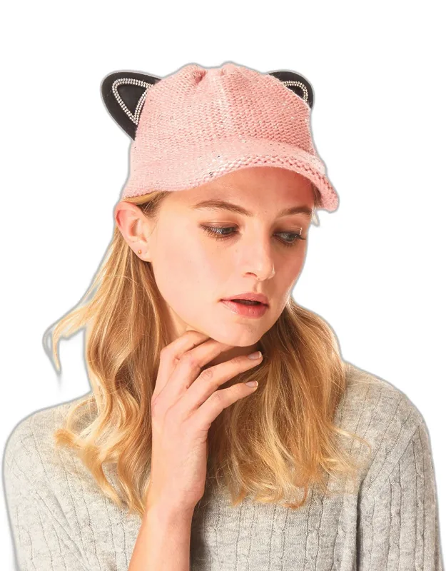 Solid Cat Ear Slouchy Newsboy Cap