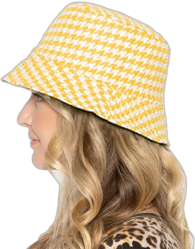 Houndstooth Patterned Bucket Hat