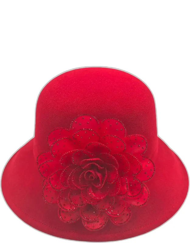 Bling Studded Flower Felt Wedding Jazz Church Bucket Hat