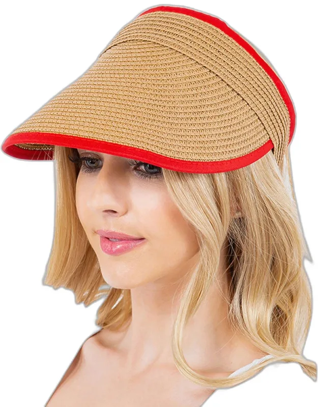 Trimmed Straw Visor Sun Hat