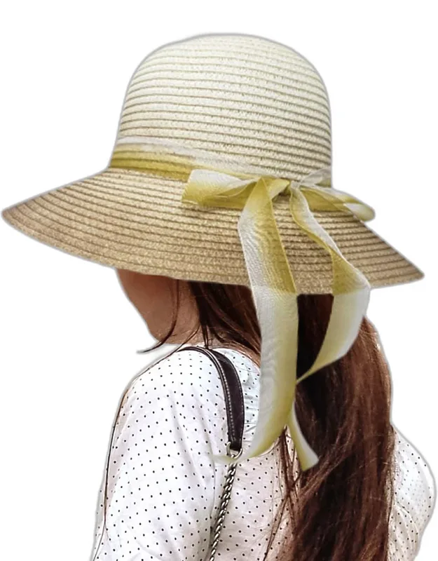 Ombre Bow Band Straw Sun Hat