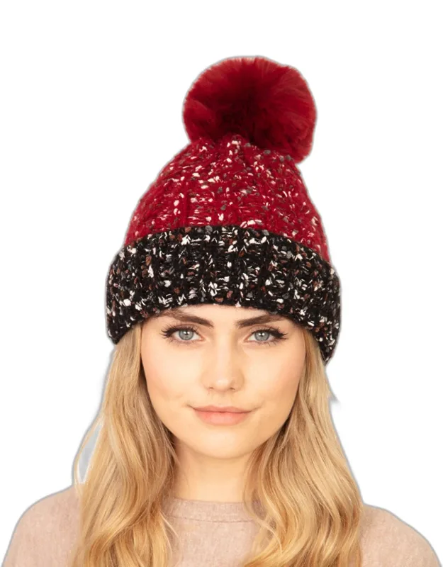 Two Tone Confetti Fleece Pom Pom Beanie