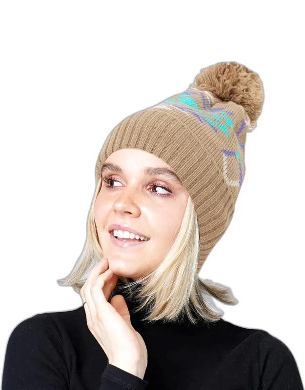 Pom Pom Western Pattern Beanie
