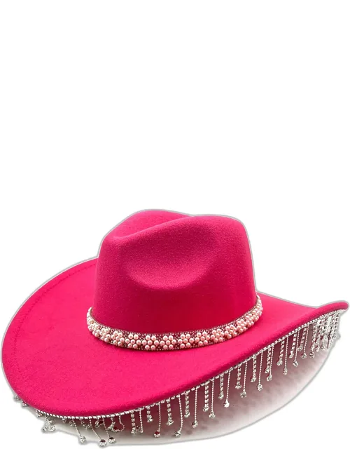 Pearl Flower Cluster Embellished Band Pointed Rhinestone Stone Paved Fringe Cowboy Western Hat