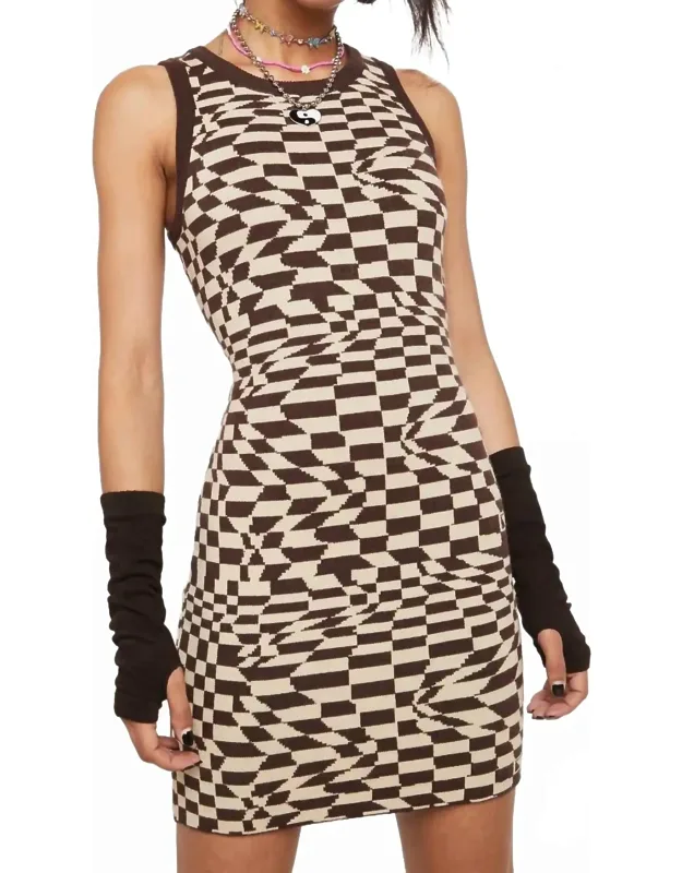 Geo Checkered Knitted Mini Dress