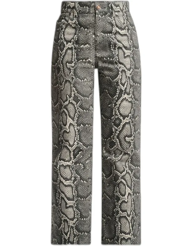 Snake-print Bootcut Ankle Jeans