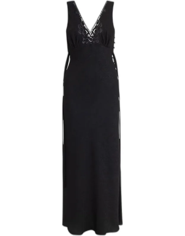 Silk Jacquard & Lace Sleeveless Column Dress