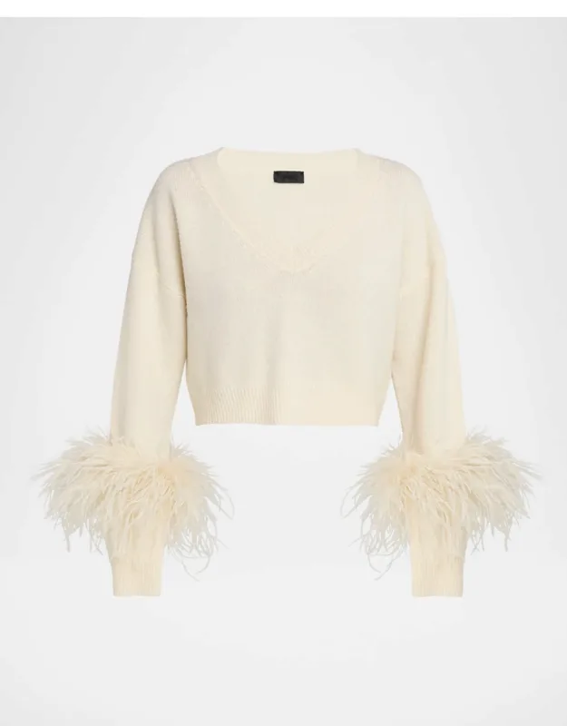 Feather-trim Cashmere Crop Sweater