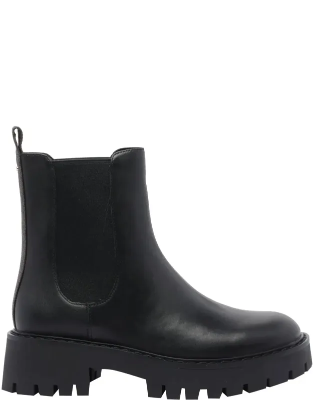 Asher Booties, Round Toe, Leather And Fabric Upper