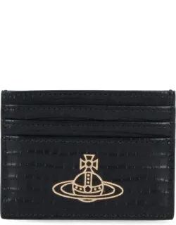 "vivienne Westwood 'orb' Card Holder With Crocodile Print And Gold Metal Logo"
