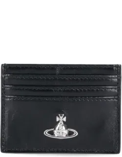 "orb Card Holder In Black Calf Leather"
