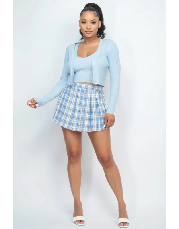 Crop Tank Top And Cardigan Sweater Set