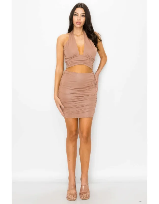 Glittered Tie Top & Ruching Skirt Set