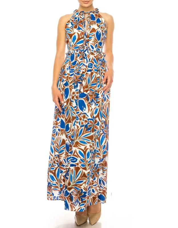 Floral Halter Keyhole Maxi Dress