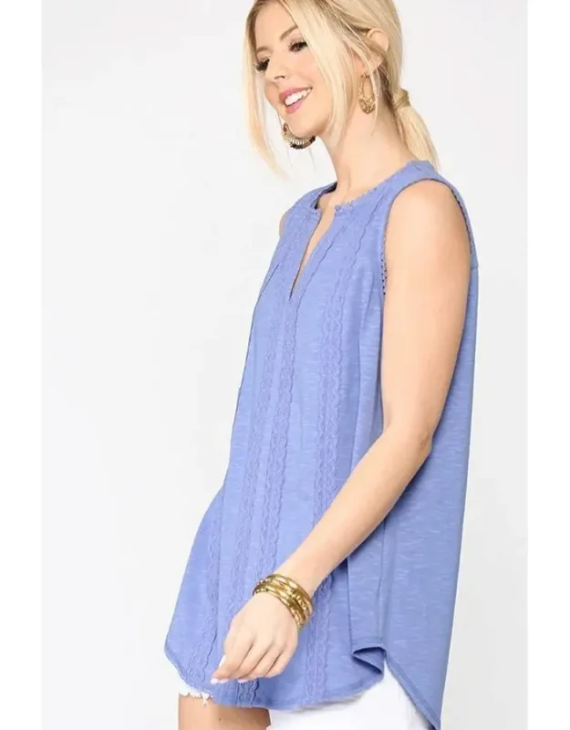 Lace Trim Tunic Top With Scoop Hem